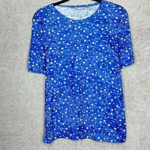 CD Sport Womens Top Large Blue Stars Short Sleeve Round Neck Stretch
